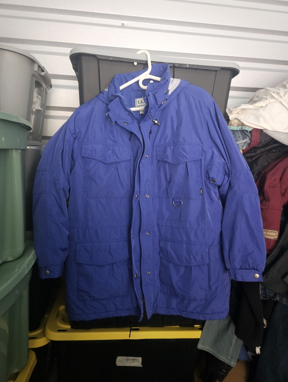 LL Bean Jacket Medium Xl Blue Insulated Hooded Full Zip Heavy Long Sleeve Womens